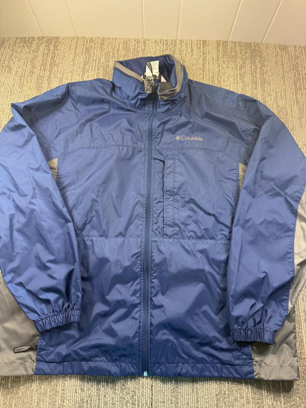 Columbia Windbreaker Jacket Mens XL Blue Gray Full Zip Lightweight Outdoor